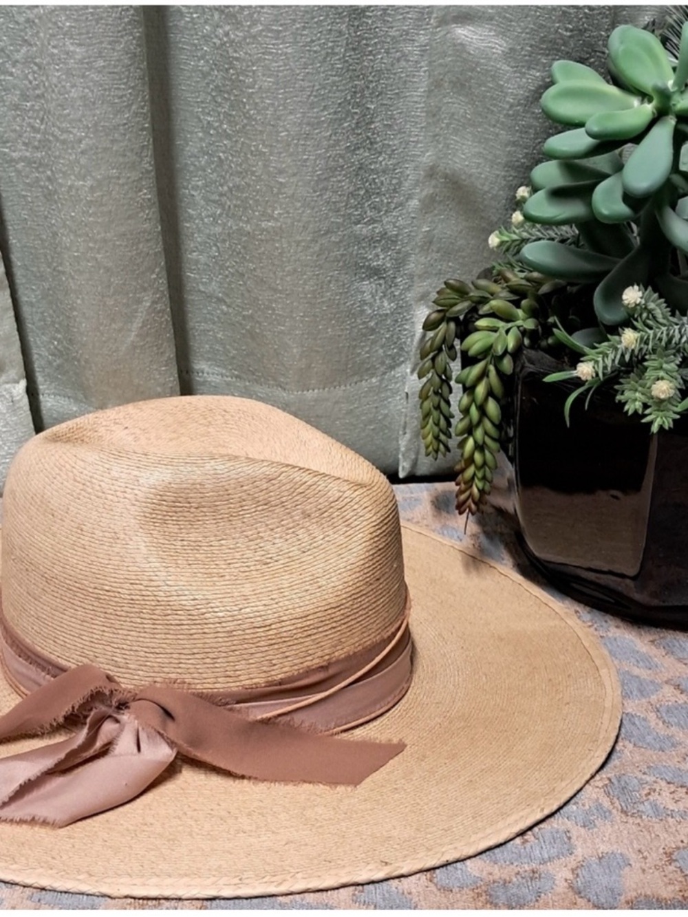 GIGI PIP Tan Straw Wide-Brim Hat with Brown Ribbon